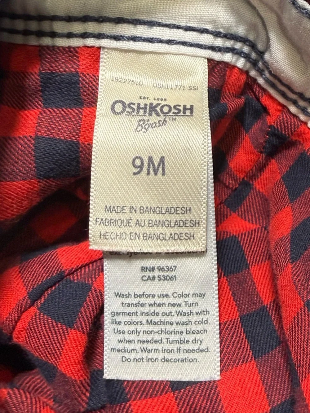 OshKosh B'gosh Plaid Flannel Lined Blue Denim Jean Overalls Star Accents Baby 9M